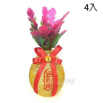 亮粉好彩頭4入，金蔥好彩頭 彩卷行 春節/過年/過年佈置/蛇年/保麗龍裝飾/元寶/金蔥菜頭 花插，節慶王Z272900