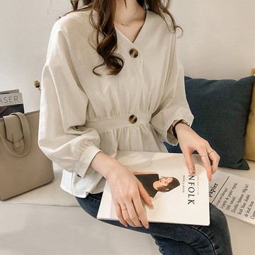 年春秋新款長袖復古港味上衣設計感小眾別致短款襯衫女早秋裝