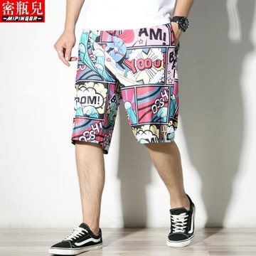 密瓶兒沙灘褲男速干夏季胖子大碼休閑短褲褲子薄款男士寬松泳褲男