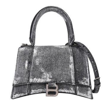 BALENCIAGA 巴黎世家 593546 Hourglass 刷舊塗層布沙漏包.黑白