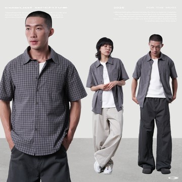 「開久 Casual」T-65 灰藍格紋襯衫 日系 格紋襯衫 襯衫男 復古 罩衫 春夏外搭 條紋襯衫 層次穿搭