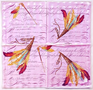 AE Elegance Paris 古董絲巾 羽毛筆 鵝毛 粉色 23 x 23 英吋