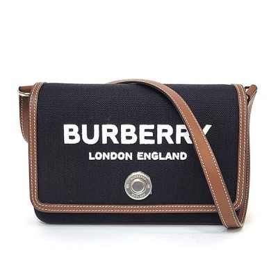 BURBERRY テクニカルコットン レザー ミニ ノートバッグ ブラック