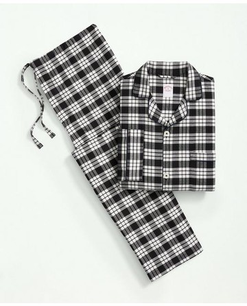 Brooks Brothers Men's Cotton Flannel Tartan Pajamas | White/Black | Size XL
