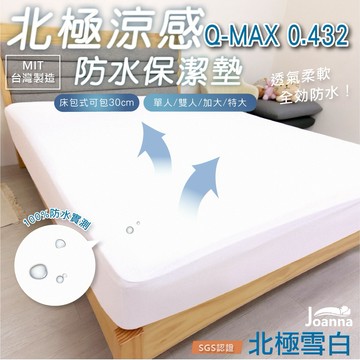 北極涼感防水床包式保潔墊 台灣製 100%防水 單人/雙人/加大/特大 吸濕排汗專利 防水床包 床單 防水床單 北極雪白