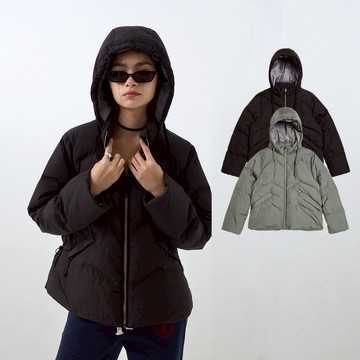 【ERSS】女裝 羽絨 羽絨外套 連帽外套 抽繩 帽可拆 黑色【K10199】