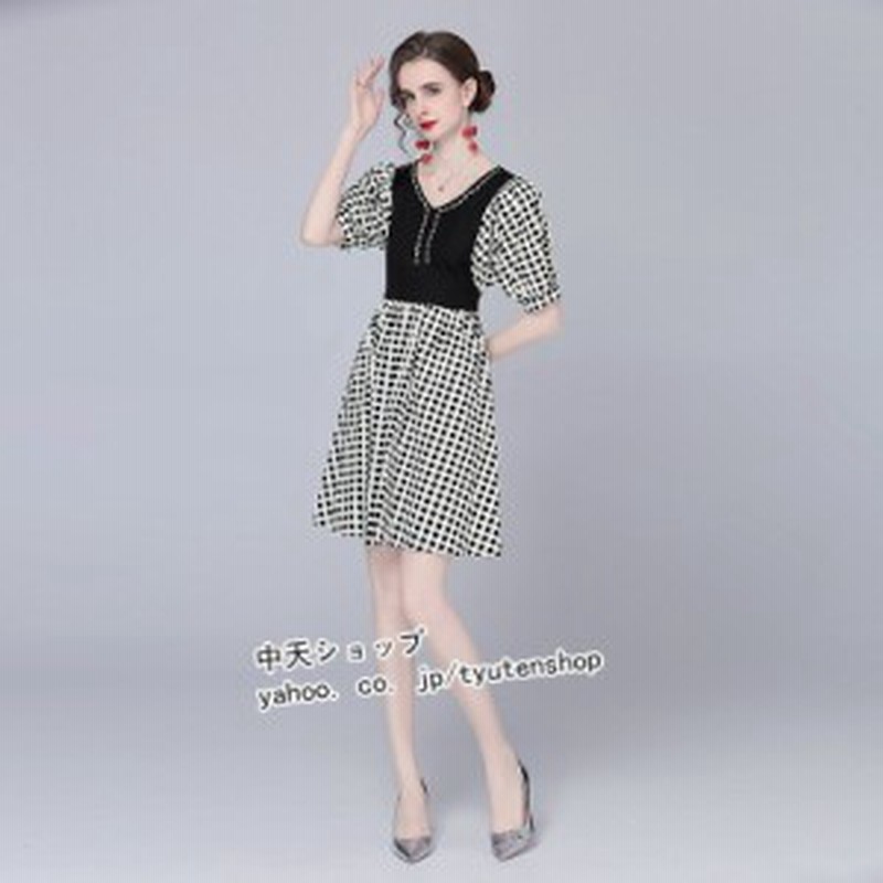 ミニワンピース レディース 夏ワンピース ワンピース 半袖 Vネック チェック柄 切り替え フレアワンピース パフスリーブ おしゃれ 気質 通販 Lineポイント最大1 0 Get Lineショッピング