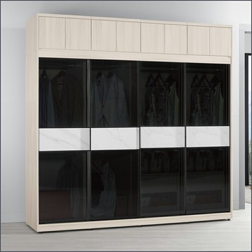 8尺被櫥式鋁框推門衣櫥黑玻璃(衣櫥+被櫃) 收納衣櫃 滑門衣櫥 【149B10996】Leader傢居館149-A210+A210+A211+A211