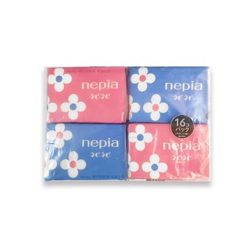 日本Nepia王子-花朵圖案抽取式雙層袖珍面紙10抽x16包/袋-粉紫色(耐用非水溶,妮飄迷你口袋紙巾,便攜紙手帕)