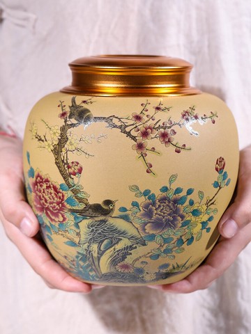 紫砂茶葉罐錫蓋大號陶瓷密封罐普洱茶儲存罐小醒茶罐一斤裝散茶罐