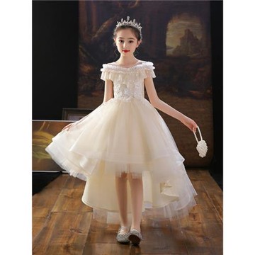 兒童禮服2025新款網紗公主裙霸氣前短后長走秀演出服蓬蓬紗連衣裙