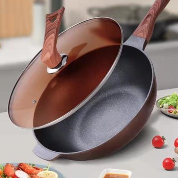 家用炒菜鍋麥飯石不粘鍋炒鍋家用平底鍋電磁爐燃氣灶通用炒鍋