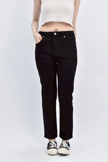 (S) 高腰丹寧牛仔質感黑色長褲
