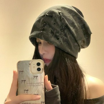 美式復古廢土風堆堆帽女春秋小眾設計感套頭冷帽顯臉小包頭帽子男