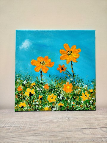 【把夏天帶回家】黃波斯菊無框畫/壓克力畫/掛畫/原畫/交換禮物