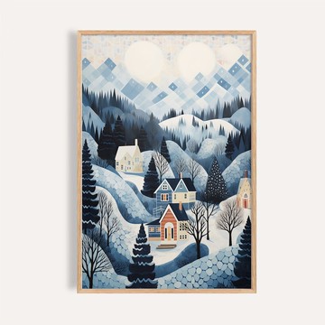 歡樂耶誕風格 / 幾何雪丘小鎮 聖誕掛畫 海報 無框畫