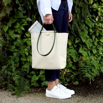 ADOLE｜ADay皮革組合帆布包/米帆布+綠堤把