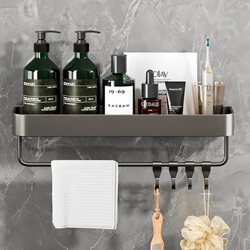 浴室免打孔單杆置物架 40cm  槍灰色  1個