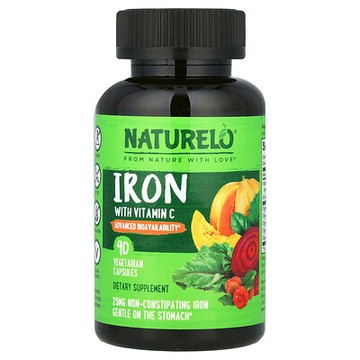 NATURELO, 鐵與維生素 C，90 粒素食膠囊