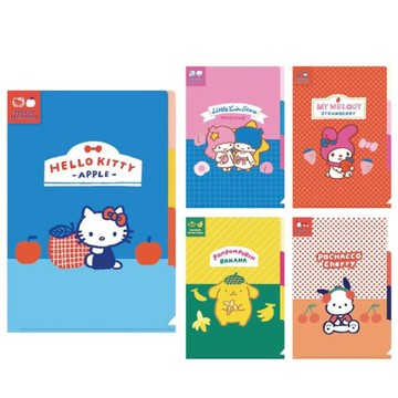 小禮堂 Sanrio 三麗鷗 A5 三層L型資料夾 (復古合紙款) Kitty 美樂蒂 布丁狗 帕恰狗