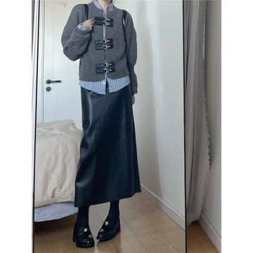 復古pu皮裙大碼胖MM半身裙女秋中長款高腰顯瘦休閑開叉a字包臀裙
