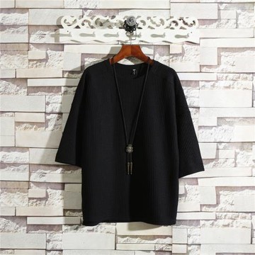 夏季新款山本耀司風寬松蝙蝠袖日系T恤圓領華夫格發型師潮牌中袖