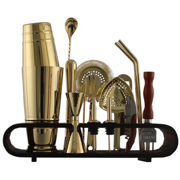 304不銹鋼調酒器套裝 帶收納架雪克壺調酒器酒吧家用調酒工具20件