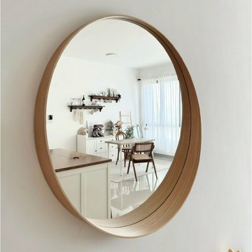 實木浴室鏡子洗手衛生間洗漱臺廁所壁掛圓形大鏡子掛桌面梳妝鏡子[DD150110]