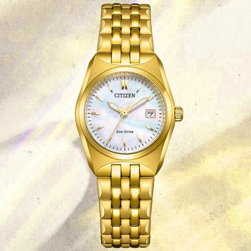 CITIZEN星辰 LADYS系列 限量 時尚白蝶貝 光動能腕錶 27mm / EW2293-56D