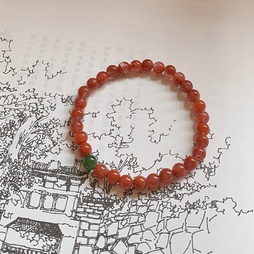 售完欣賞 一點青梅。天然飄花南紅瑪瑙手鏈 俄料碧玉 祈福人緣