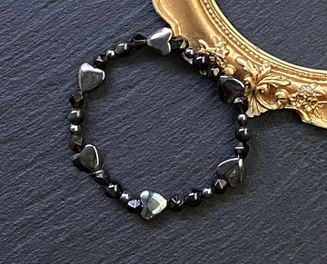 避邪保平安防小人-黑膽石愛心x彩虹黑曜石鑽石切面黑曜石手鍊