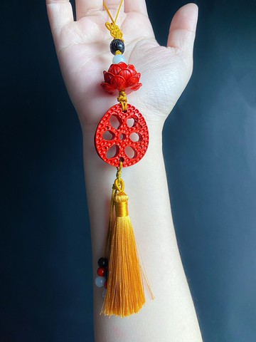 天然緬甸翡翠 硃砂 蓮藕 招財 保平安 掛件 包掛 車掛 禮