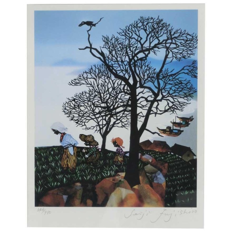 藤城清治 レフグラフ 版画 日本の愛唱歌 11月 冬景色 直筆サイン 藤城