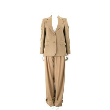 Max Mara STUDIO FOLGORE 100%羊毛微墊肩駝色雙領西裝外套