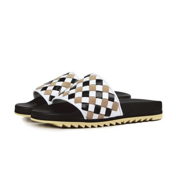 Sweet Villians M1210 馬賽克閃閃怪真皮編織涼鞋 米白黑