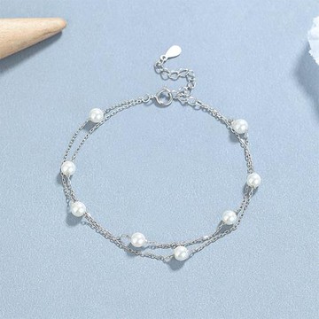 RJ New York 淚珠點點雙層珍珠高雅時尚手鍊(銀色)