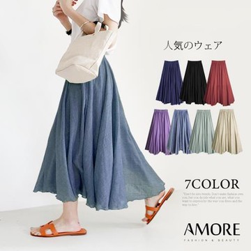 AM艾莫兒 日韓輕柔棉麻涼感氣質長裙