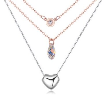 925純銀項鍊 水晶吊墜-時尚三層簡約愛心情人節生日禮物女飾品73ju80【獨家進口】【米蘭精品】