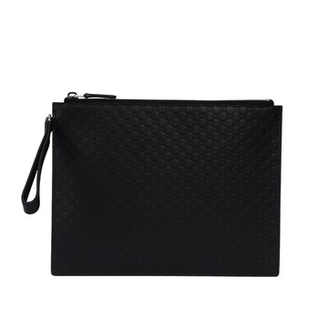 Gucci Guccissima GG Logo 壓紋皮革附提把手拿包(黑色)