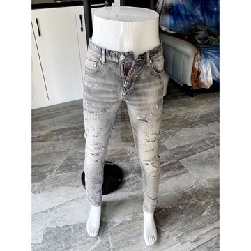 歐洲站高品質D2青年jeans牛仔褲男2025四季彈力小腳修身長褲灰色