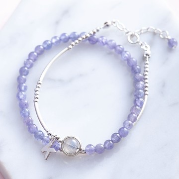 坦桑石拉長石925純銀手鍊 | 坦桑尼亞丹泉石 客製化字母手鏈禮物