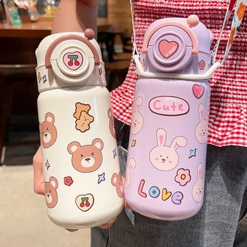 保溫杯316不銹鋼便攜高顏值吸管杯女生可愛水杯彈跳杯蓋卡通杯子