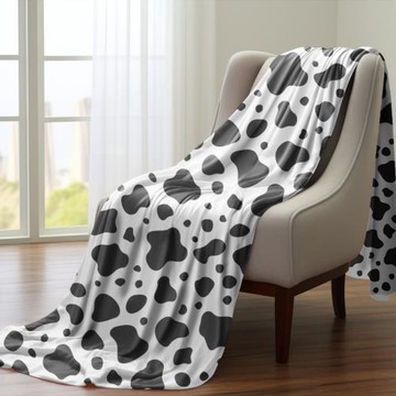 跨境印花法蘭絨毛毯居家空調毯辦公室午睡蓋毯奶牛圖案加厚沙發毯