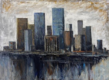 大型抽象城市景觀畫布原創大都會油畫