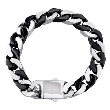 淬鍊 黑陶瓷鋼古巴手鍊-男款黑銀