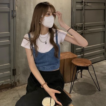 韓版設計感小眾牛仔吊帶背心 套裝 V220【T222】