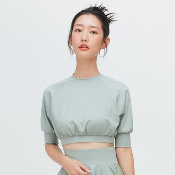 不可退換 /拉格蘭袖短版吸排上衣(女)-冰藻綠
