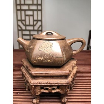 高溫紫砂壺龍背青紫砂壺六方石瓢六方紫砂壺古銅泥紫砂壺寬口石瓢