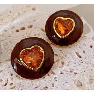 RJ New York 魅力易搭圓形愛心珐琅貼耳耳環(紅色)