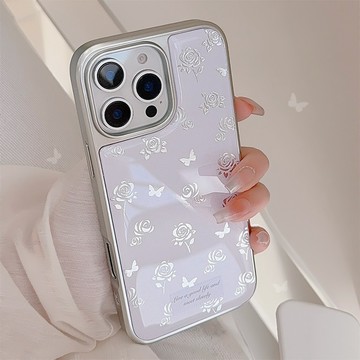 鎏金ins玫瑰蝴蝶適用16蘋果15pro max手機殼iphone14滴膠13溫柔15